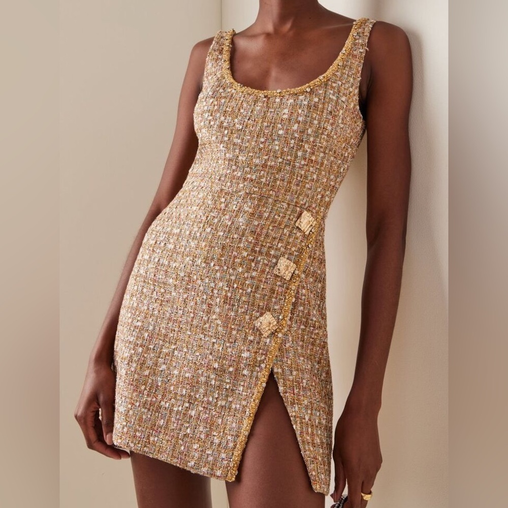 Self portrait gold tinsel boucle dress, size XS